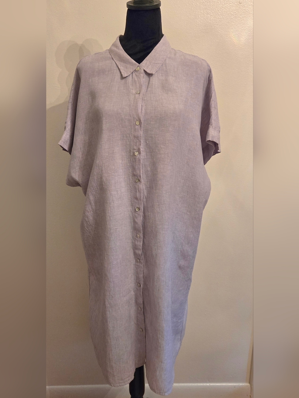 Tahari Womens Linen Cap Sleeve Button Up Shirt Dress Tunic Blouse 1X